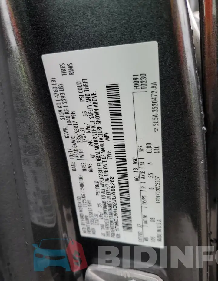 1FMCU9HD2JUA66262 Photo# 13