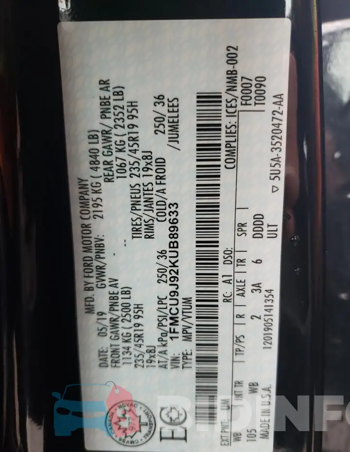 1FMCU9J92KUB89633 Photo# 14