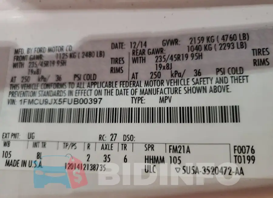 1FMCU9JX5FUB00397 Photo# 12
