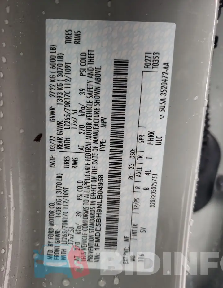 1FMDE5BH9NLB04958 Photo# 13