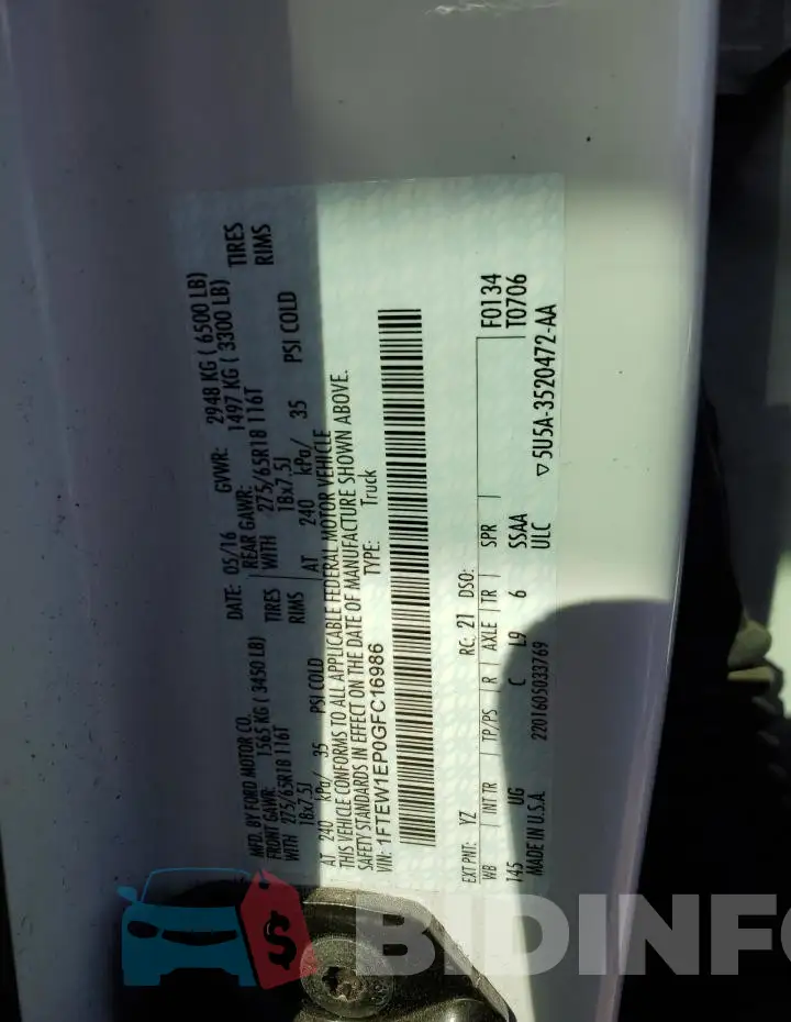 1FTEW1EP0GFC16986 Photo# 12