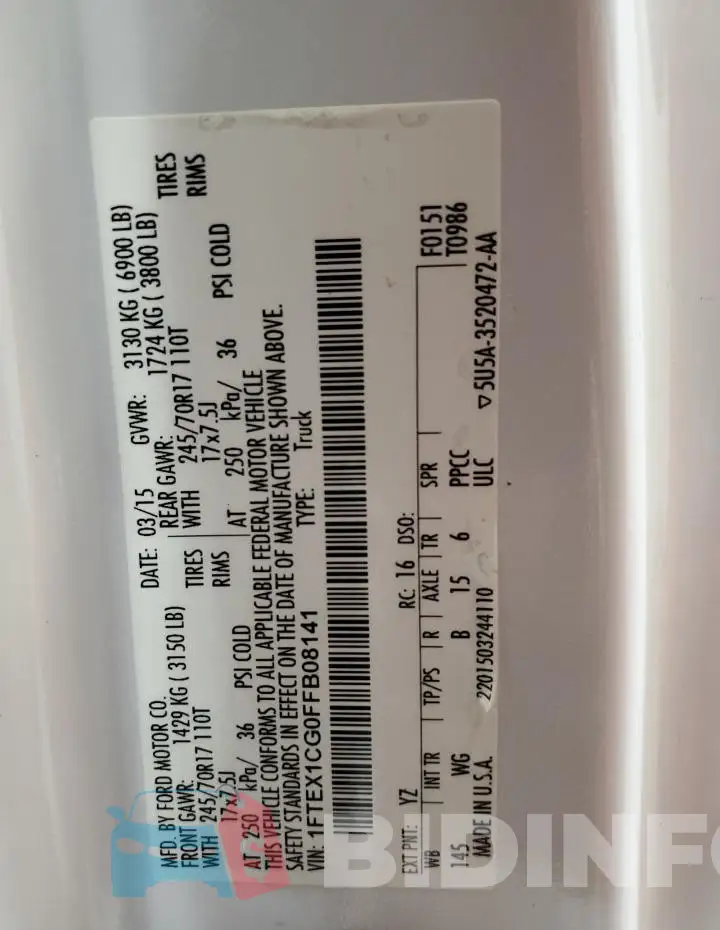 1FTEX1CG0FFB08141 Photo# 12