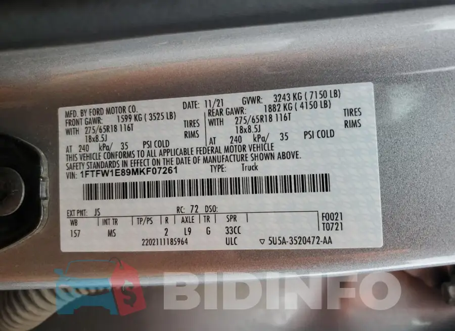 1FTFW1E89MKF07261 Photo# 12