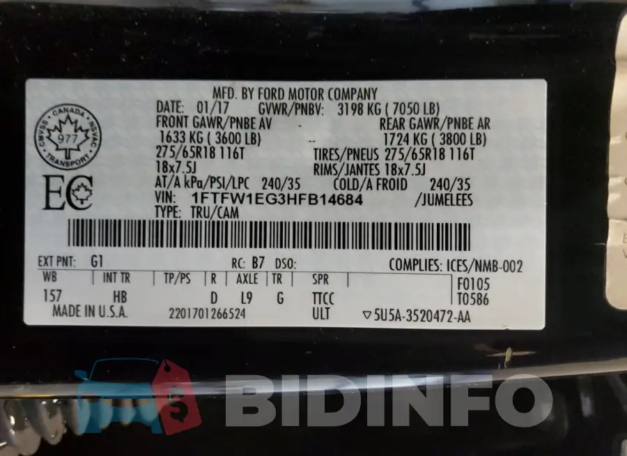 1FTFW1EG3HFB14684 Photo# 12