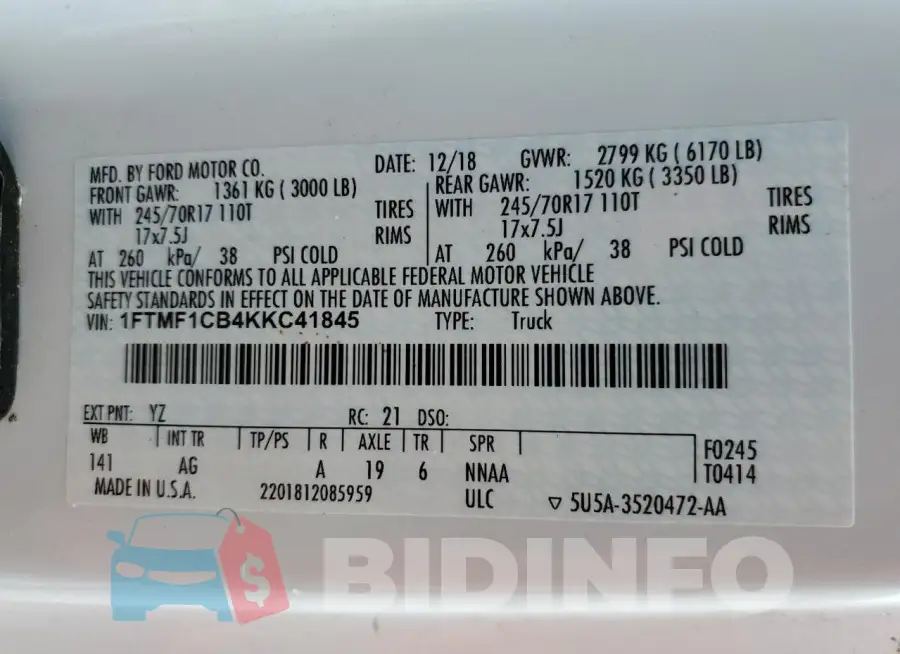 1FTMF1CB4KKC41845 Photo# 12