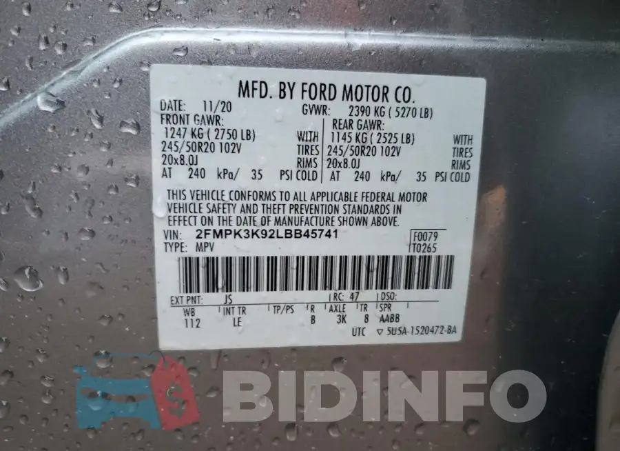 2FMPK3K92LBB45741 Photo# 12