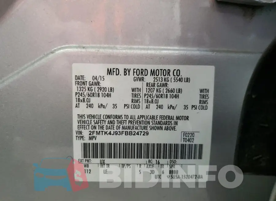 2FMTK4J93FBB24729 Photo# 14