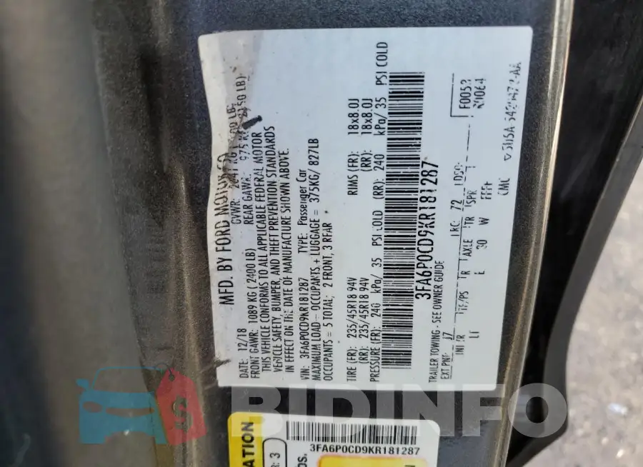 3FA6P0CD9KR181287 Photo# 12