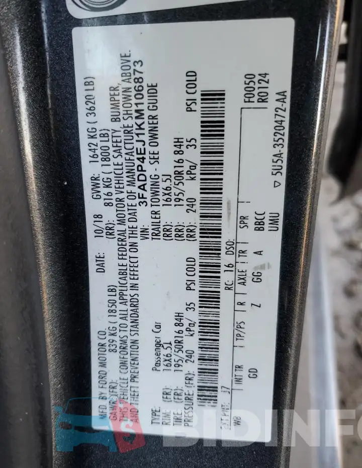 3FADP4EJ1KM106873 Photo# 12