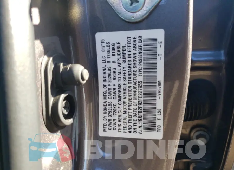 19XFB2F92FE227955 Photo# 12