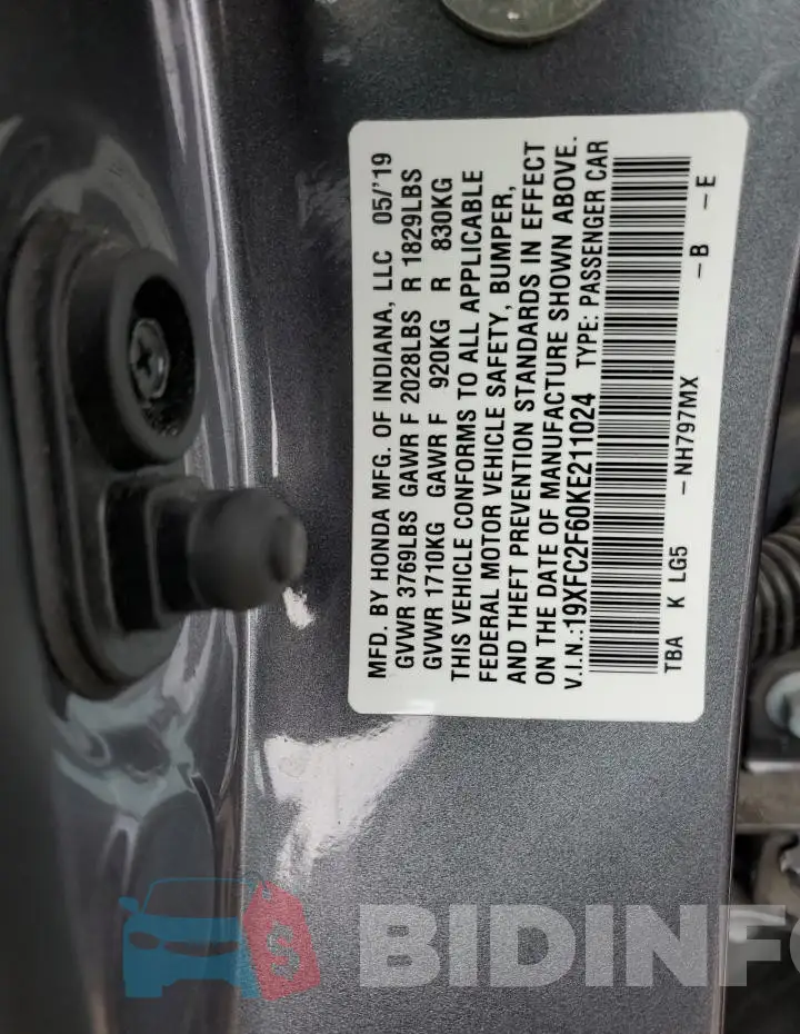 19XFC2F60KE211024 Photo# 13