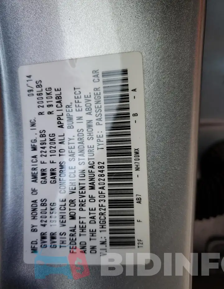 1HGCR2F30FA028482 Photo# 12