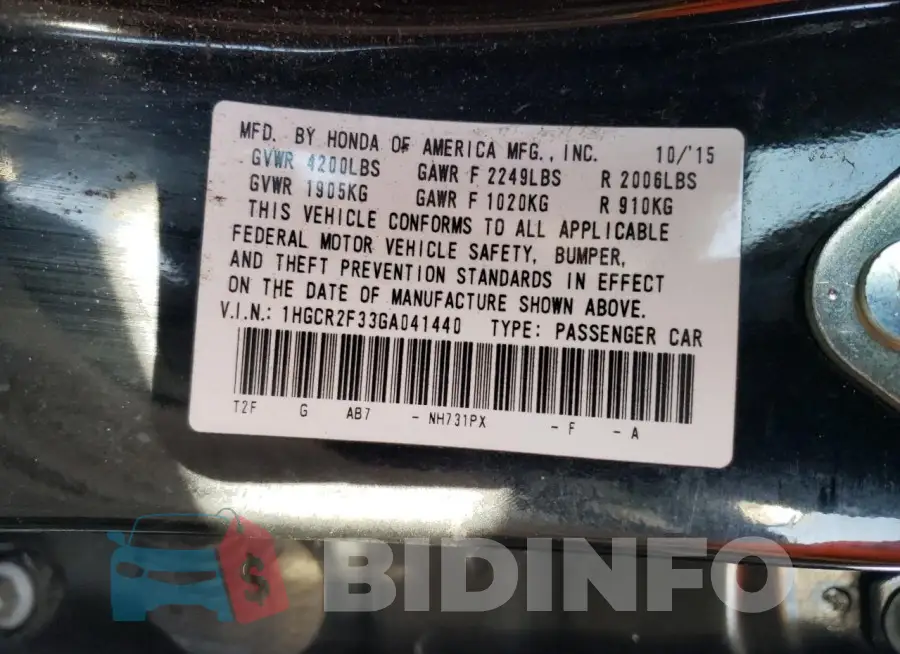 1HGCR2F33GA041440 Photo# 12