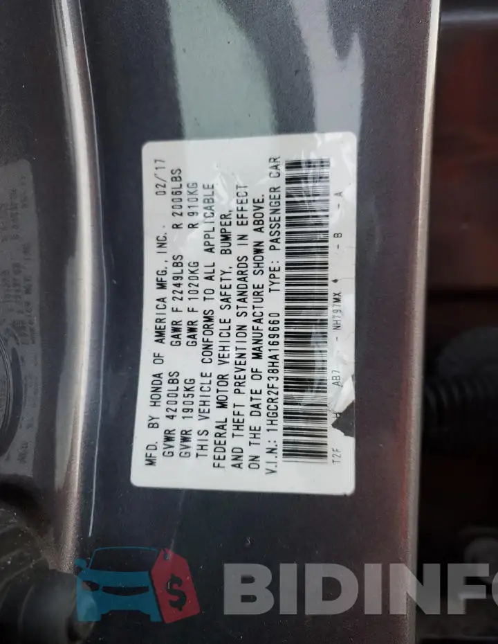 1HGCR2F38HA169660 Photo# 12