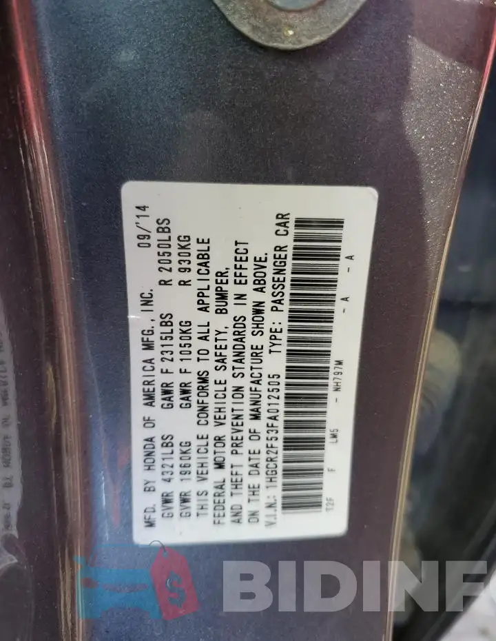 1HGCR2F53FA012505 Photo# 12