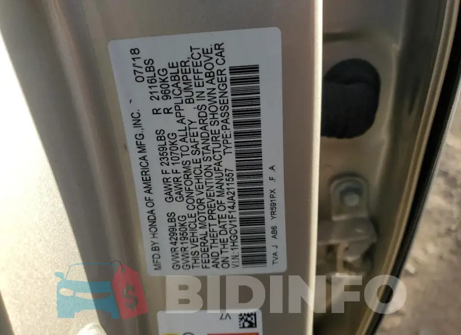 1HGCV1F14JA211557 Photo# 12