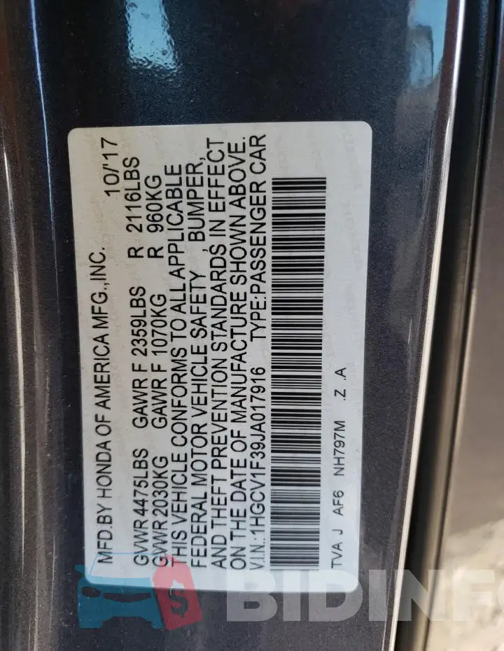 1HGCV1F39JA017916 Photo# 12