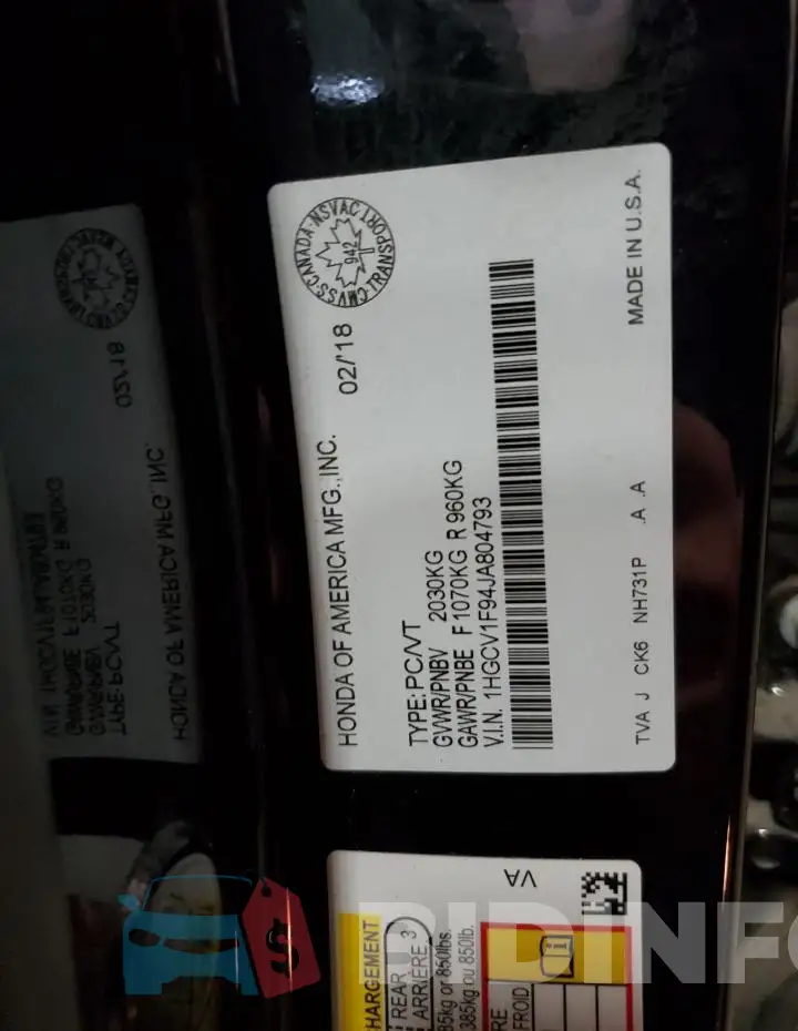 1HGCV1F94JA804793 Photo# 12