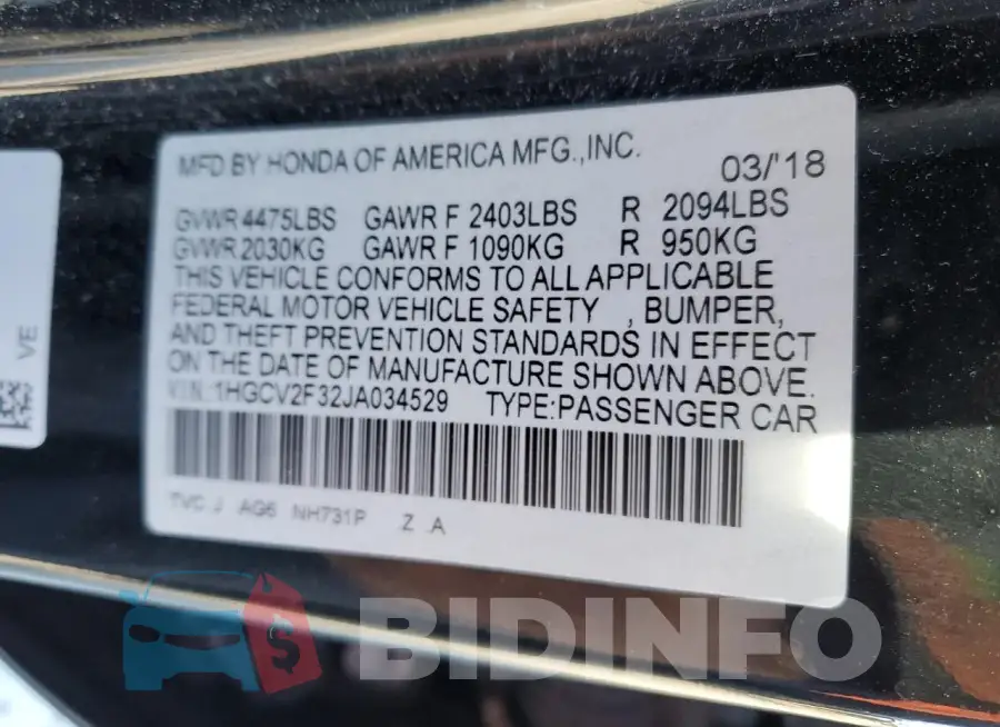 1HGCV2F32JA034529 Photo# 12