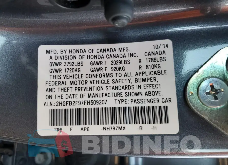 2HGFB2F97FH509207 Photo# 13