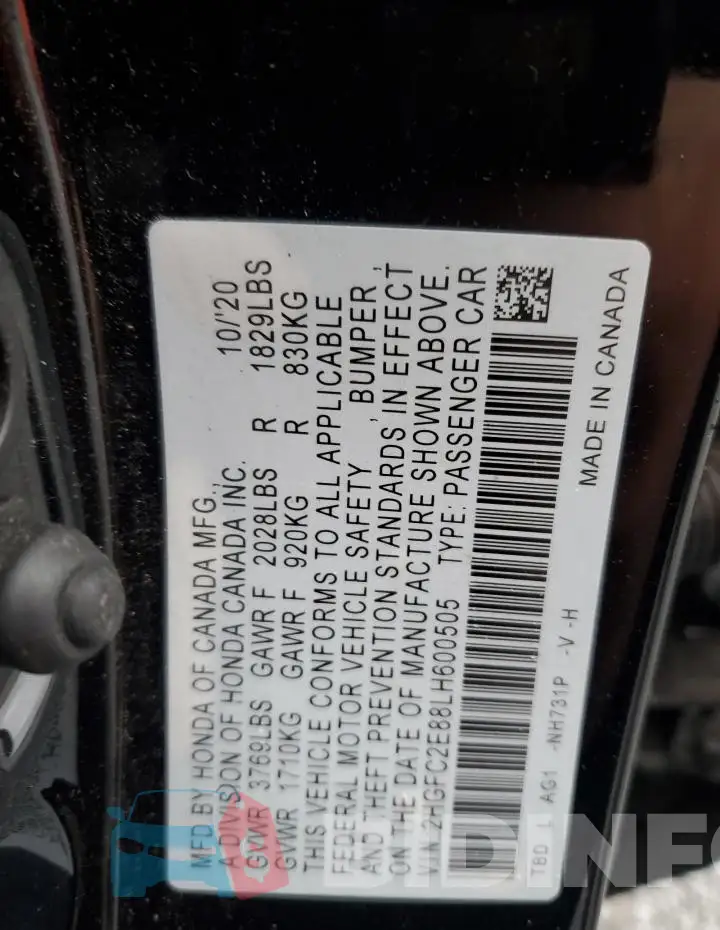 2HGFC2E88LH600505 Photo# 12
