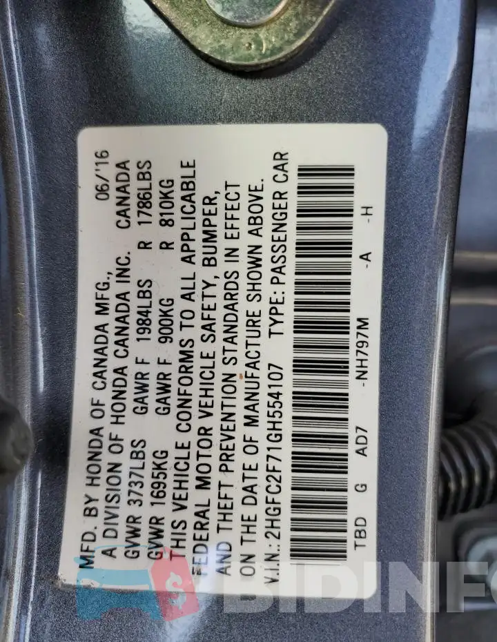 2HGFC2F71GH554107 Photo# 12