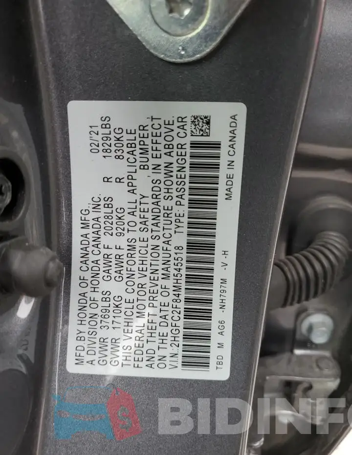 2HGFC2F84MH545518 Photo# 12