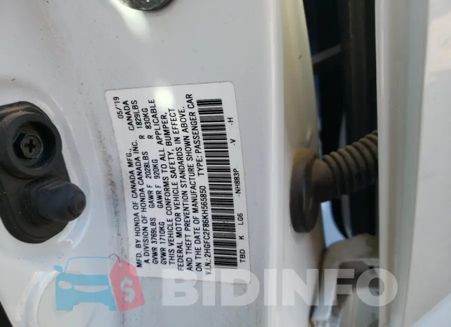 2HGFC2F86KH565850 Photo# 13