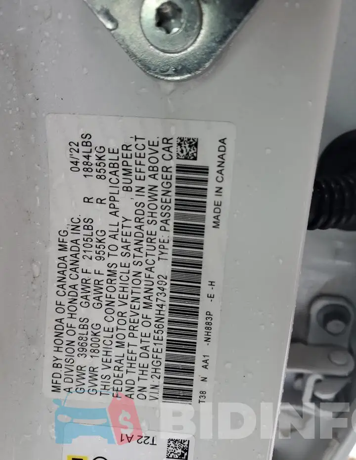2HGFE1E56NH473492 Photo# 12