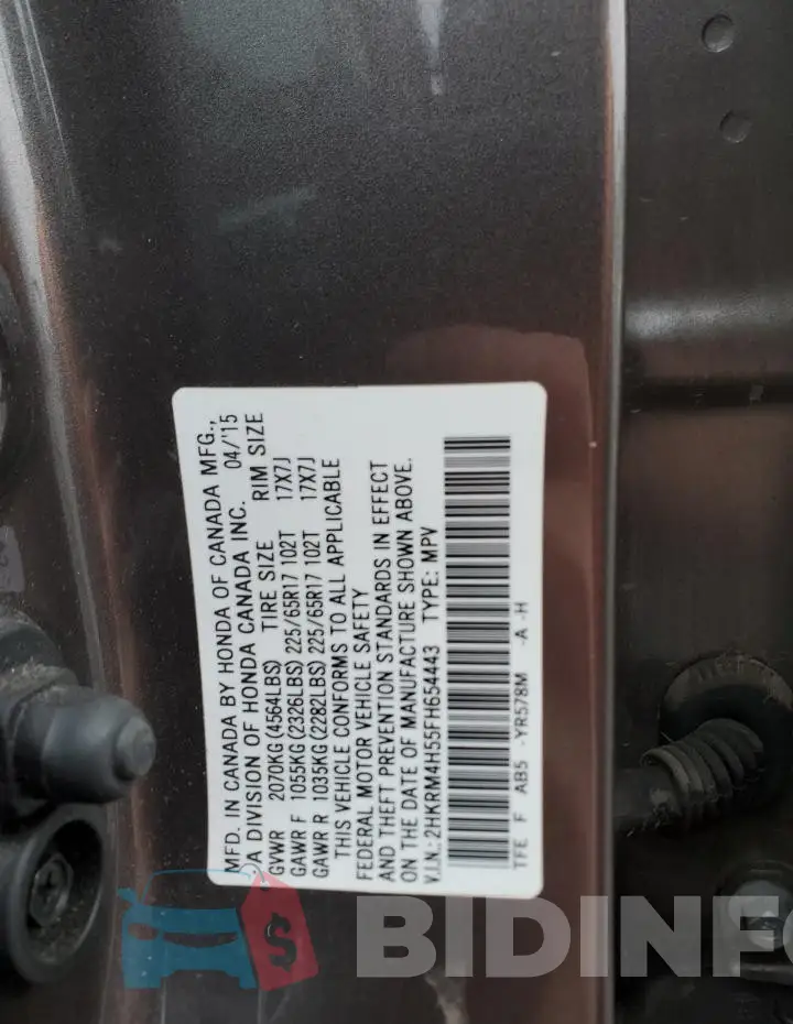 2HKRM4H55FH654443 Photo# 13