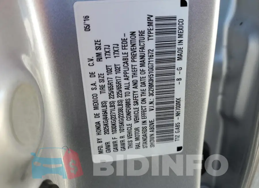 3CZRM3H51GG711672 Photo# 13