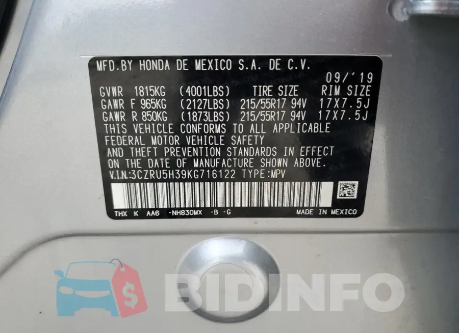 3CZRU5H39KG716122 Photo# 13