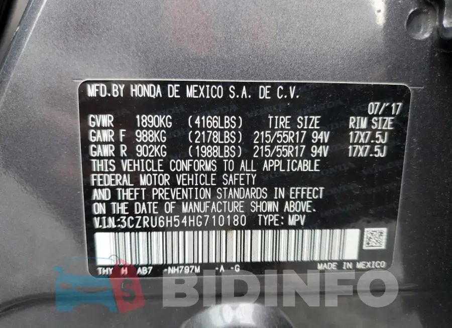 3CZRU6H54HG710180 Photo# 12