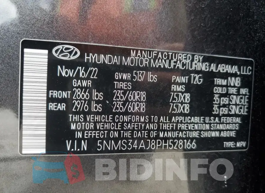 5NMS34AJ8PH528166 Photo# 13