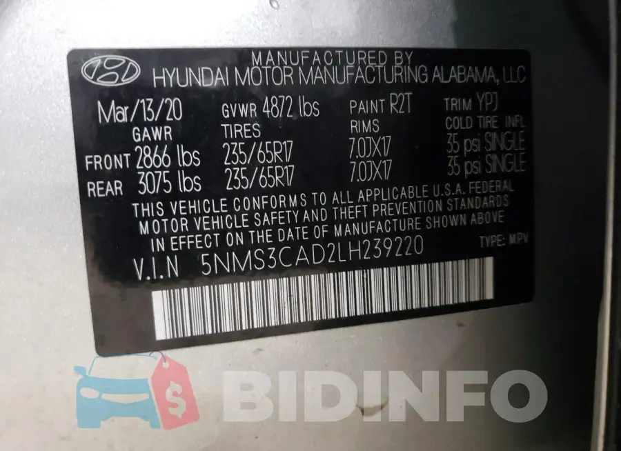 5NMS3CAD2LH239220 Photo# 12