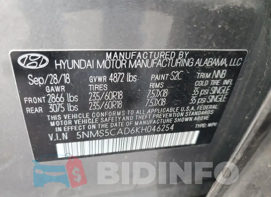 5NMS5CAD6KH046254 Photo# 13