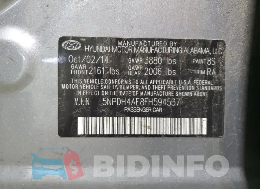 5NPDH4AE8FH594537 Photo# 13