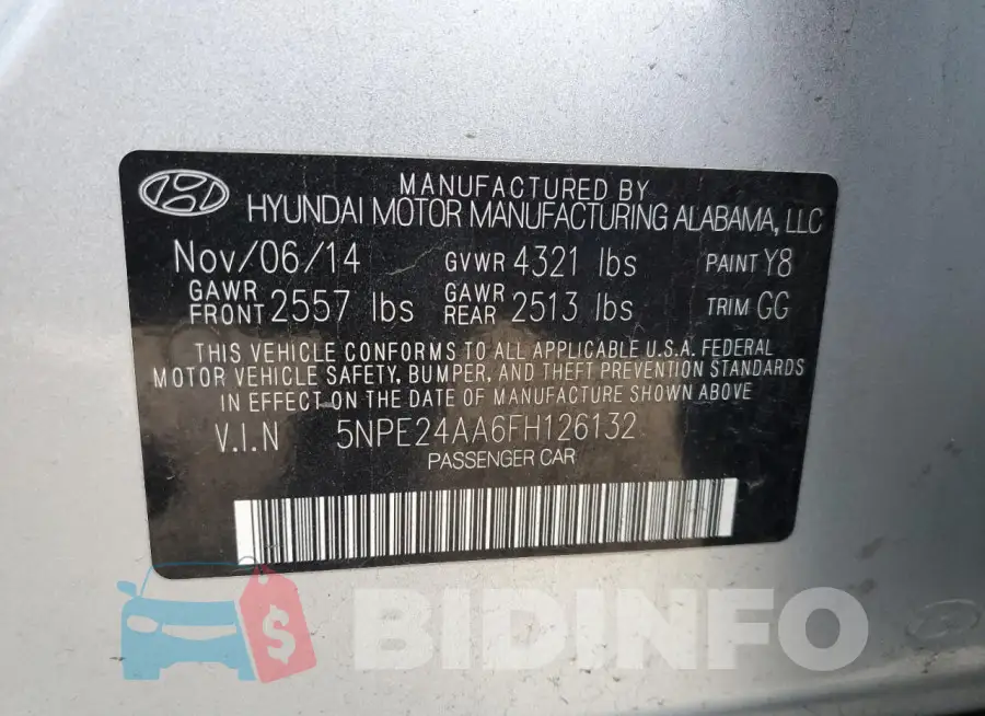 5NPE24AA6FH126132 Photo# 12