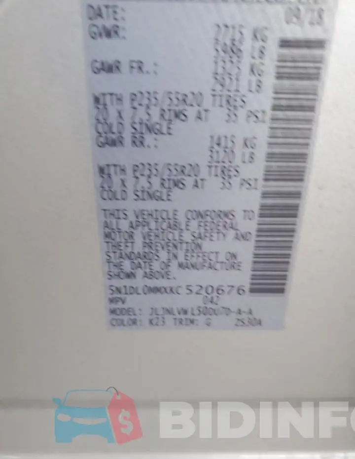 5N1DL0MMXKC520676 Photo# 12