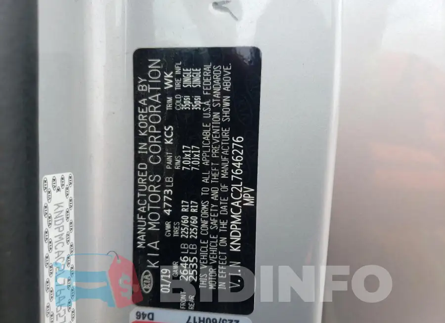 KNDPMCAC2L7646276 Photo# 13