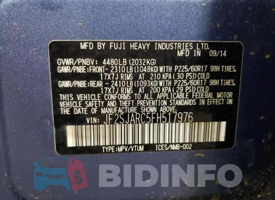 JF2SJARC5FH517976 Photo# 12