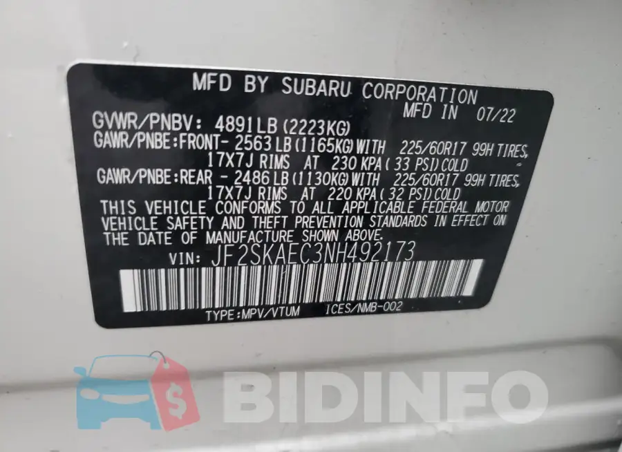 JF2SKAEC3NH492173 Photo# 12
