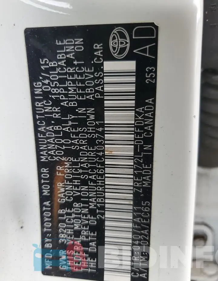 2T1BURHE6FC403741 Photo# 12
