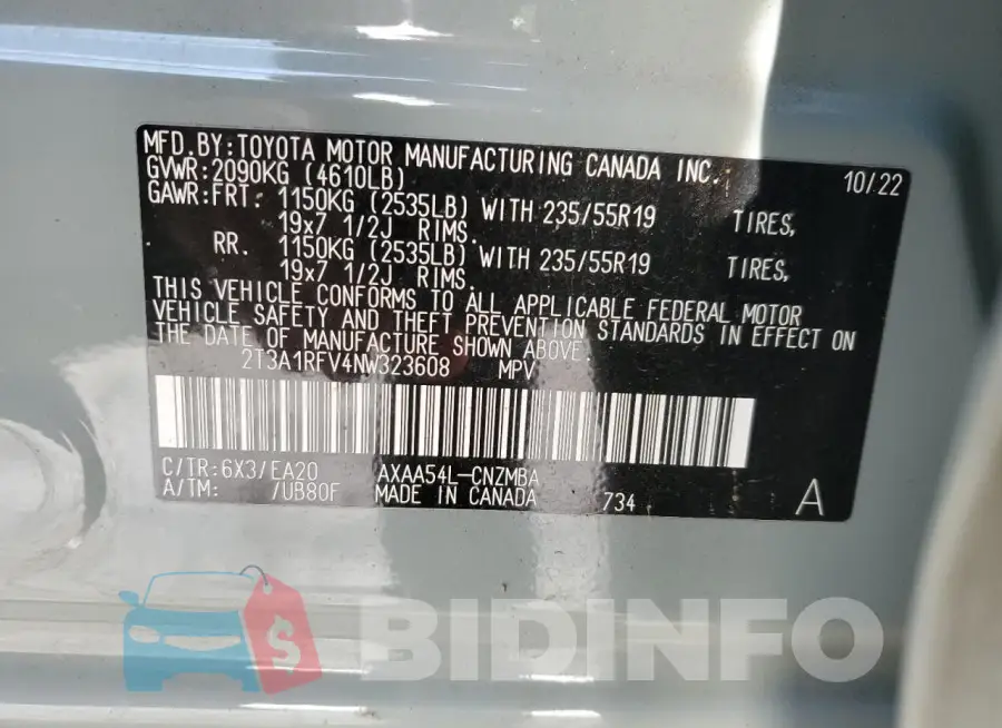2T3A1RFV4NW323608 Photo# 14