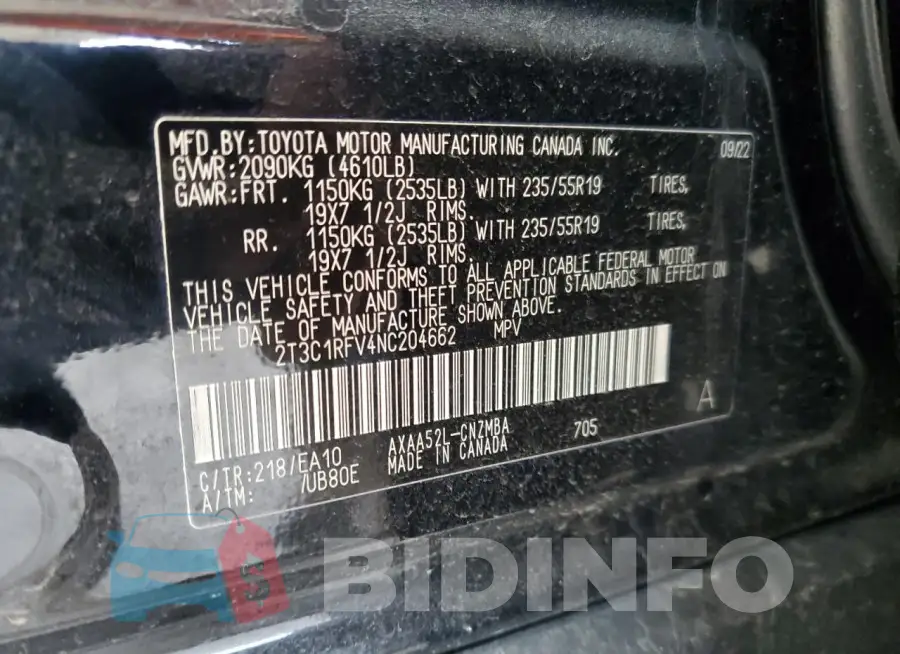 2T3C1RFV4NC204662 Photo# 13