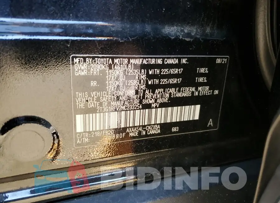 2T3G1RFV2MC233254 Photo# 12