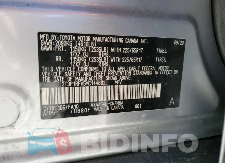 2T3P1RFV5MC144682 Photo# 13