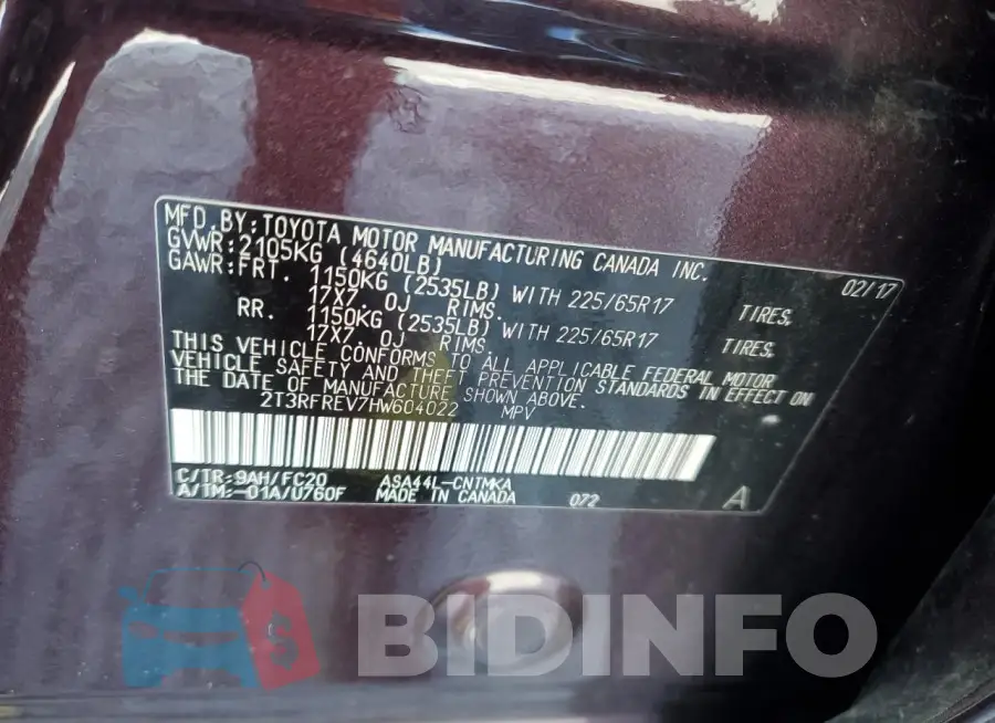 2T3RFREV7HW604022 Photo# 13