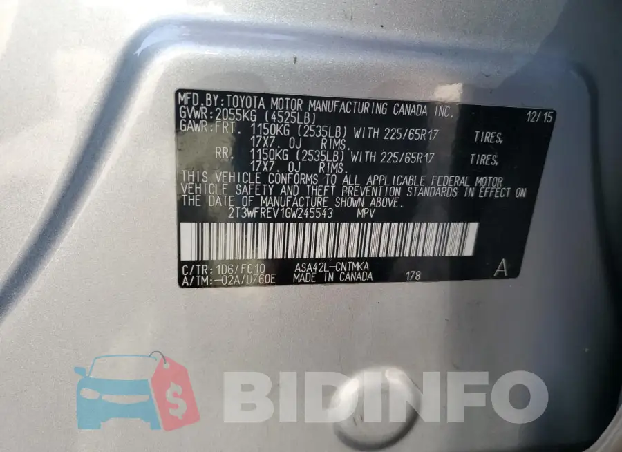 2T3WFREV1GW245543 Photo# 12