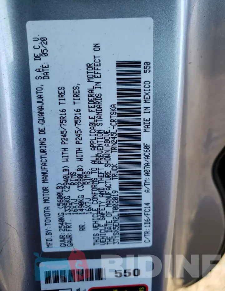 3TYSX5EN2LT002019 Photo# 12